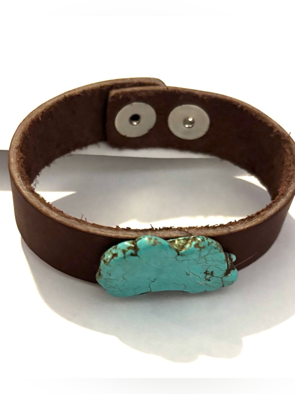 Handmade unisex Brown Leather Cuff with Turquoise Stone